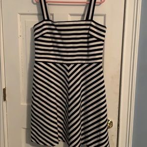 Navy and white striped midi dress